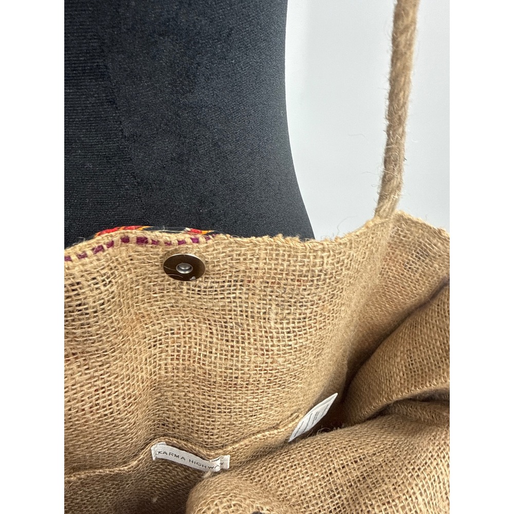 Karma Highway Paisley Tote Bag Red Black Viscose Jute Lining Rope Straps Boho - Picture 5 of 5
